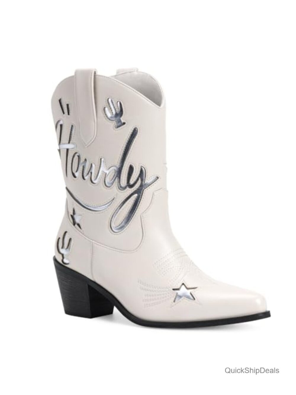Faux Leather Ankle Cowboy Boots Pointed Toe Chunky Heel Western Booties